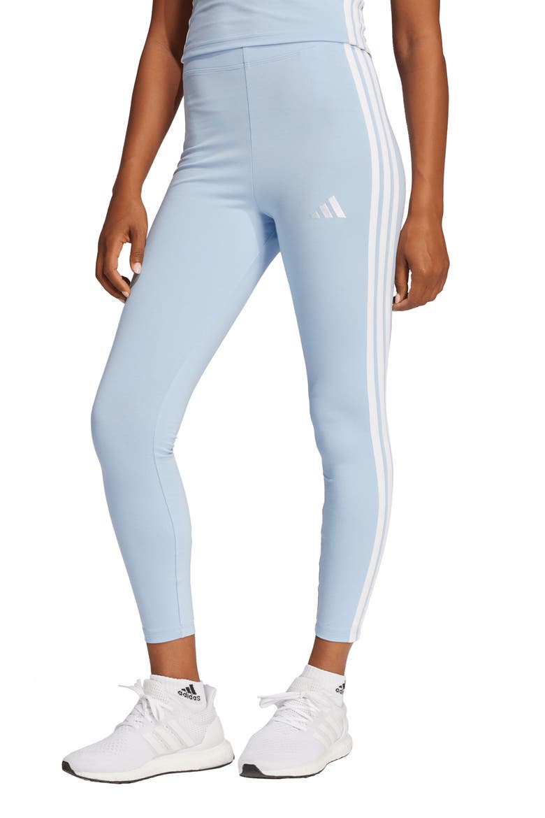3-Stripe Leggings, Main, color, GLOW BLUE/ WHITE
