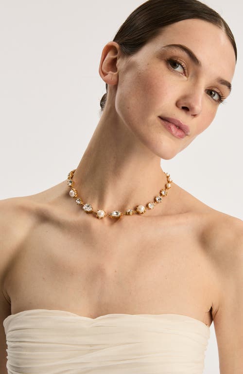 Oscar De La Renta Crystal & Faux Pearl Scramble Collar Necklace In Gold