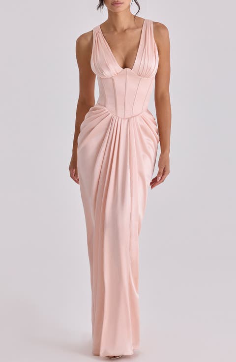Angeline Sleeveless Satin Corset Gown