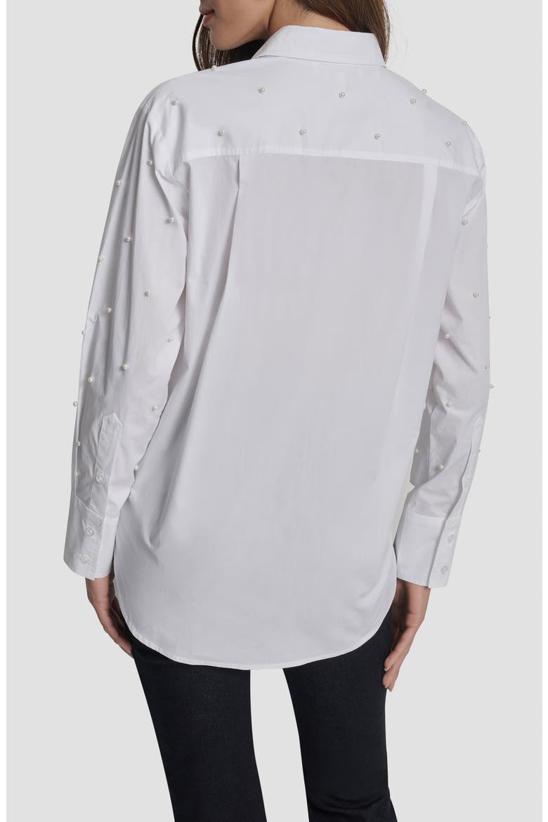 Faux Pearl Embellished Button-Up Shirt, Alternate, color, WHITE