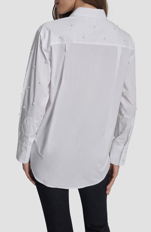 Dkny Jeans Faux Pearl Embellished Button-up Shirt In White