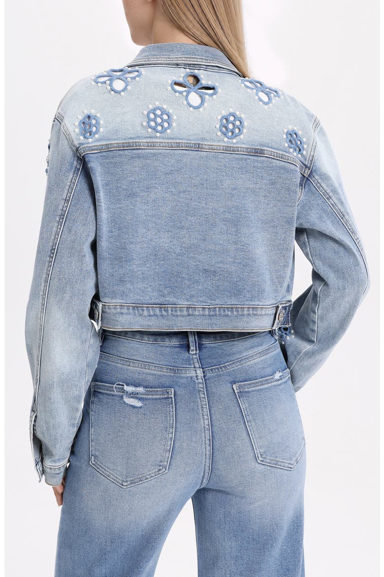 Crop Denim Trucker Jacket, Alternate, color, CELESTE