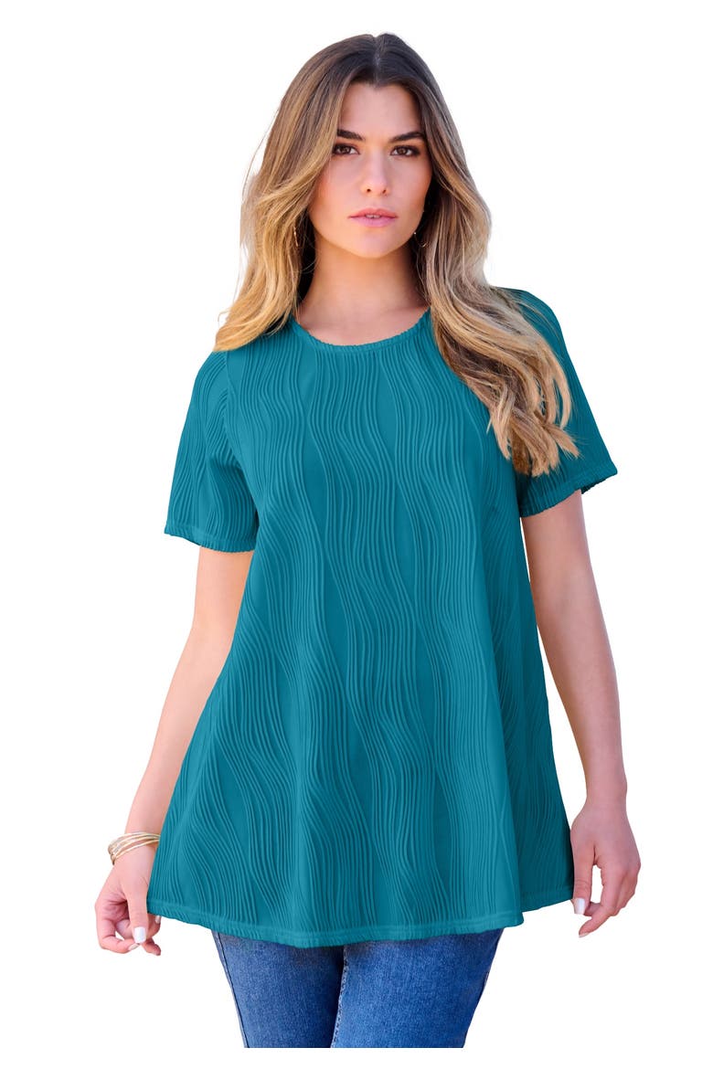 Plus Size Textured Knit Swing Tee, Main, color, DEEP TEAL