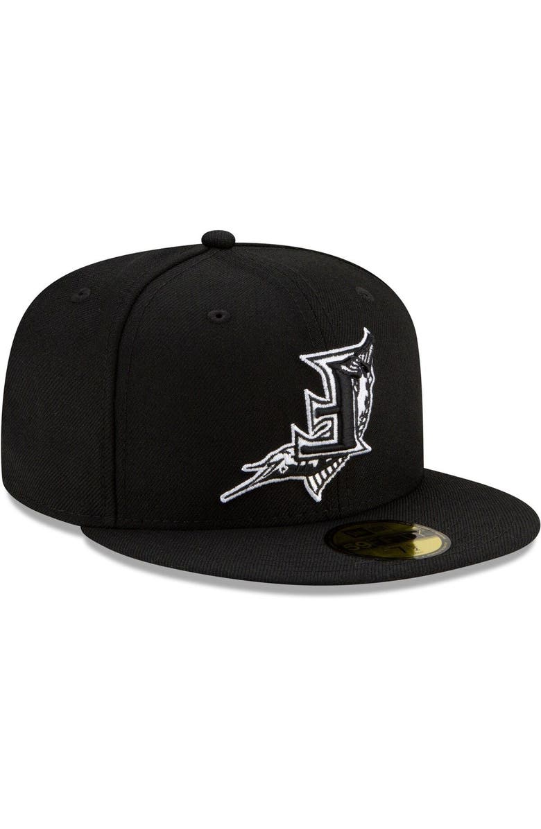 New Era Men's New Era Black Florida Marlins Upside Down Logo 59FIFTY Fitted Hat, Alternate, color,