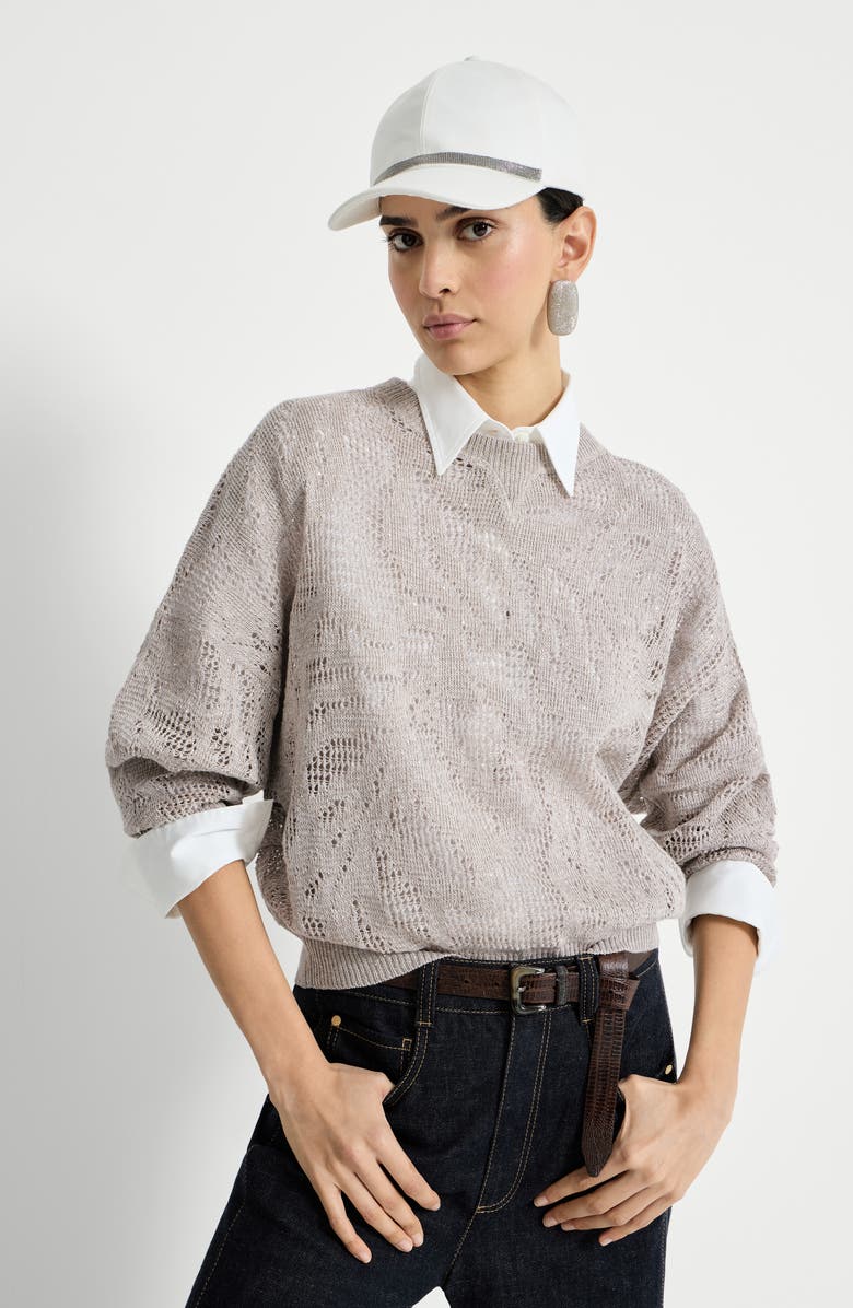 Brunello Cucinelli Dazzling water lilies sweater, Alternate, color, Cool Beige