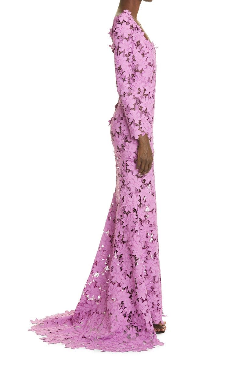Oscar de la Renta Tiger Lily Guipure Lace Long Sleeve Gown with Train, Alternate, color, 