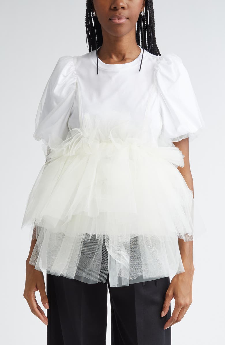 Simone Rocha Puff Sleeve Tutu Top, Main, color, White
