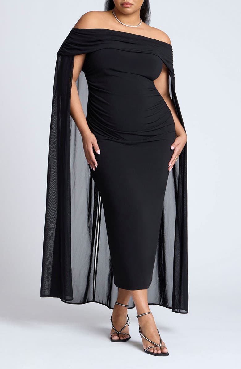 ELOQUII Off the Shoulder Cape Dress, Main, color, 