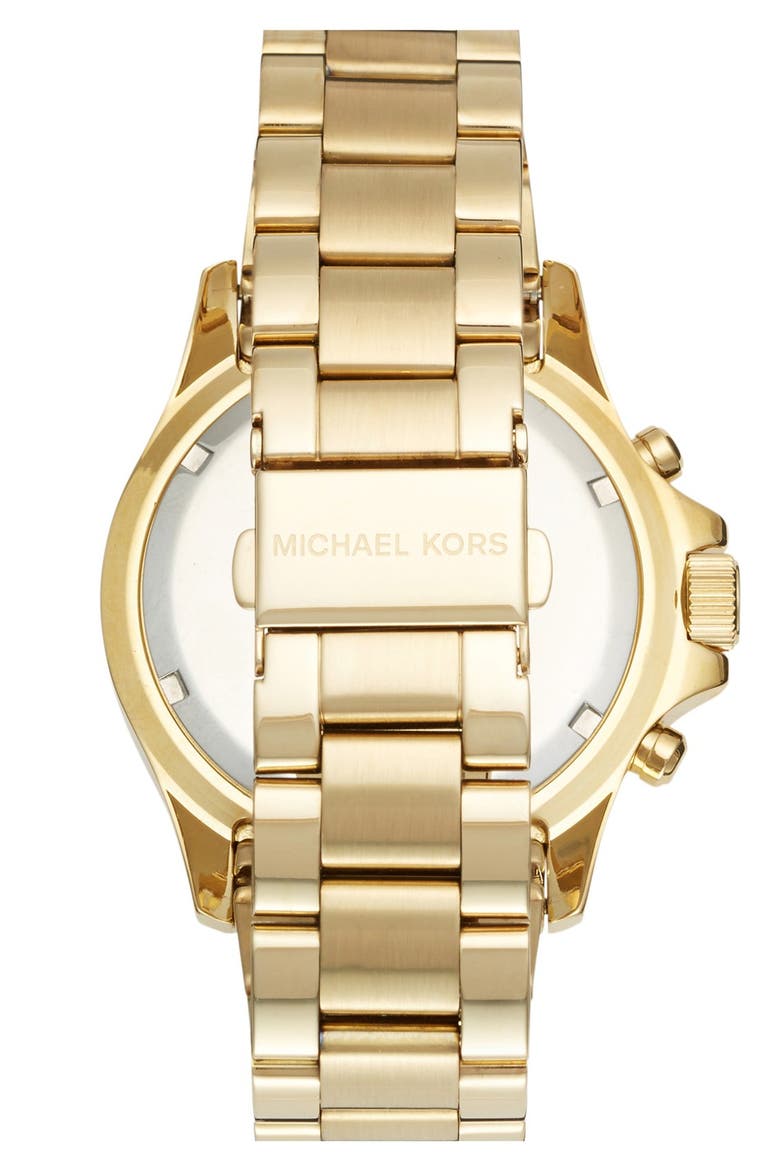 Michael Kors 'Everest' Baguette Crystal Bezel Bracelet Watch, 41mm, Alternate, color, GOLD/ PINK