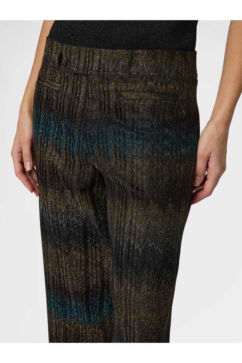 Flared Trousers In Viscose Lamé Snake Motif, Alternate, color, Dark Blue
