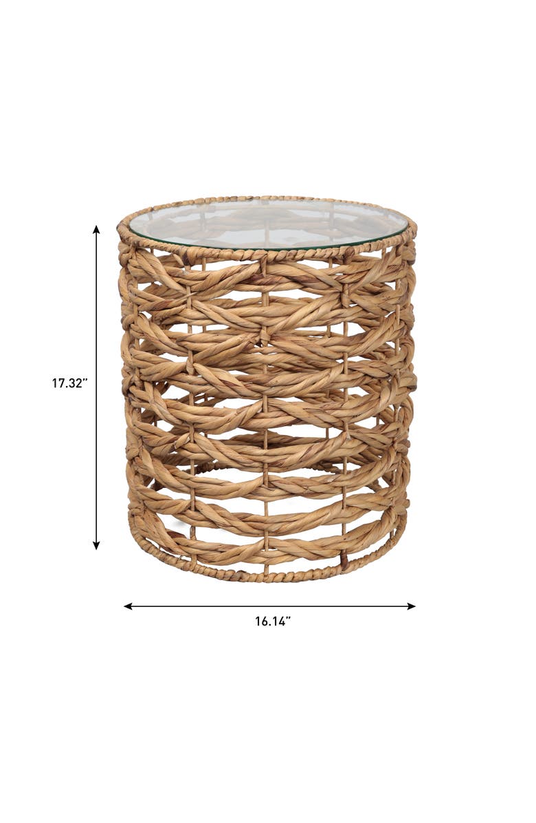 JONATHAN Y Malaya 16" Bohemian Coastal Handwoven Water Hyacinth Open Weave Round End Table with Glass Top, Alternate, color, Natural
