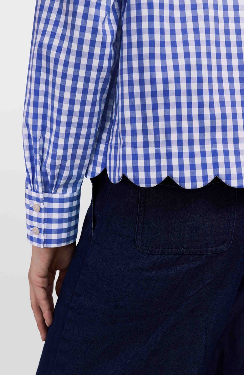 Foxcroft Scarlett Gingham Scallop Hem Button-Up Shirt, Alternate, color, Blue/ White