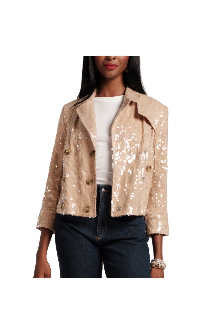 Sequin Moto Jacket Sequin Cotton Twill, Main, color, Champagne