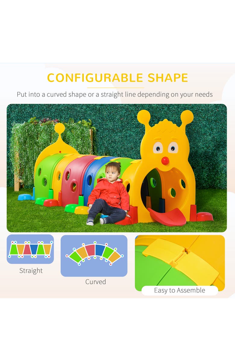 Qaba Kids Caterpillar Tunnel for Climb-N-Crawl, Indoor/Outdoor Use, Alternate, color, Multicolor