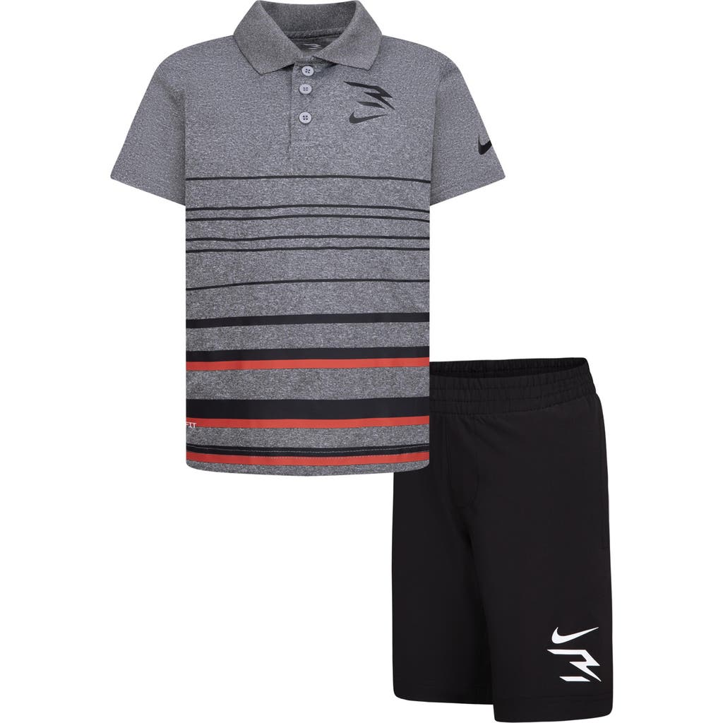 Shop 3 Brand Kids' Dri-fit Polo & Shorts Set In Carbon Heather