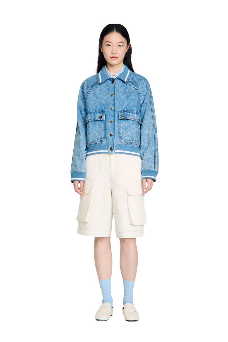 Rib-trimmed denim jacket, Alternate, color, Blue jean