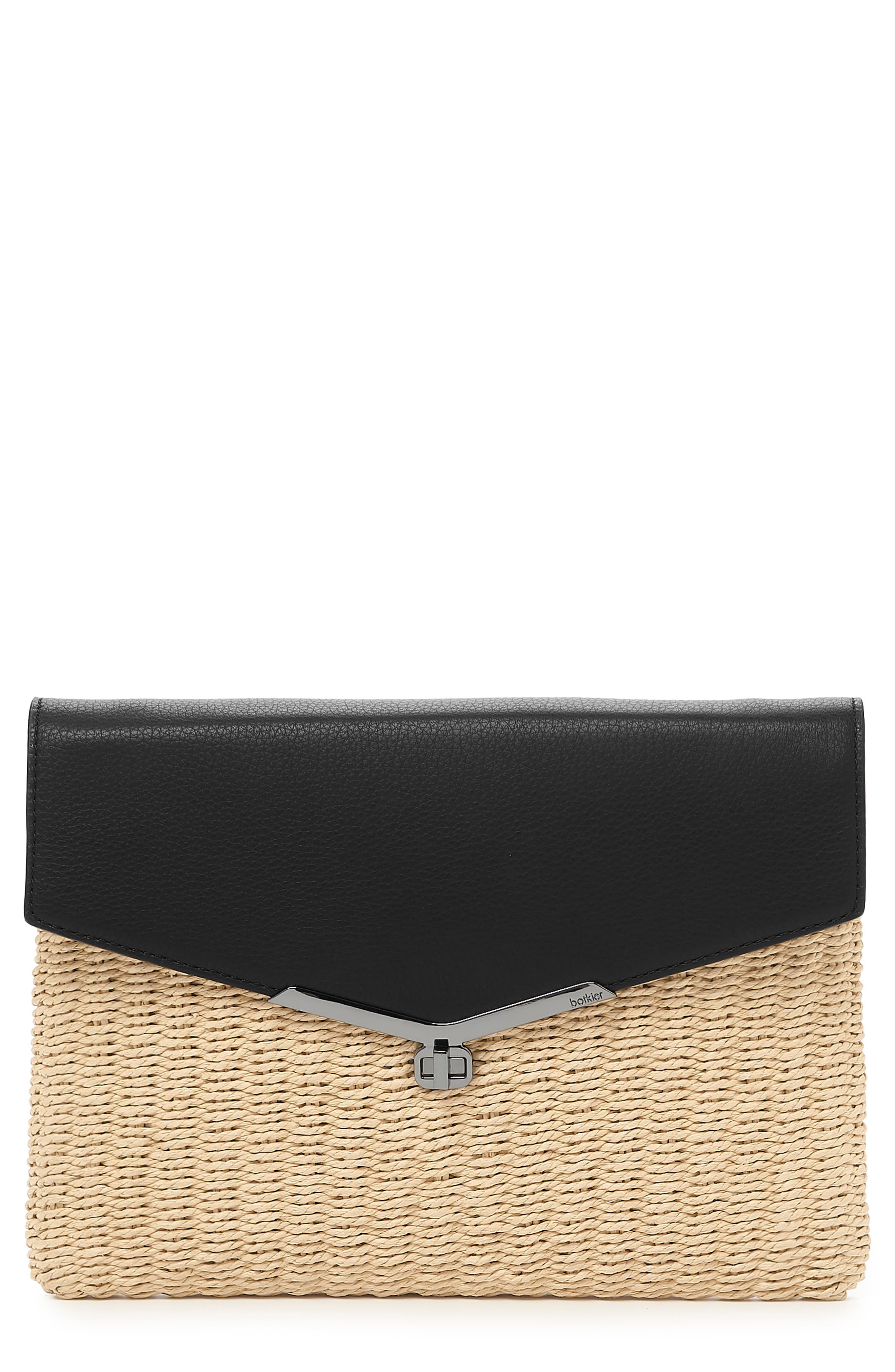 Valentina Straw & Leather Envelope Clutch, Main, color, NATURAL