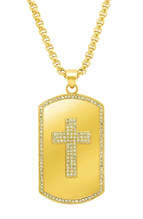 Men's 18k Gold Plated Crystal Cross Dog Tag Necklace