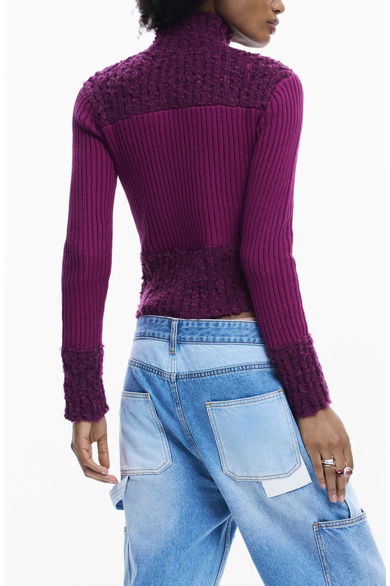 Mixed Stitch Zip Cardigan, Alternate, color, PURPLE