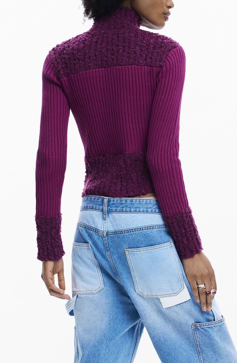 Desigual Mixed Stitch Zip Cardigan, Alternate, color, Purple