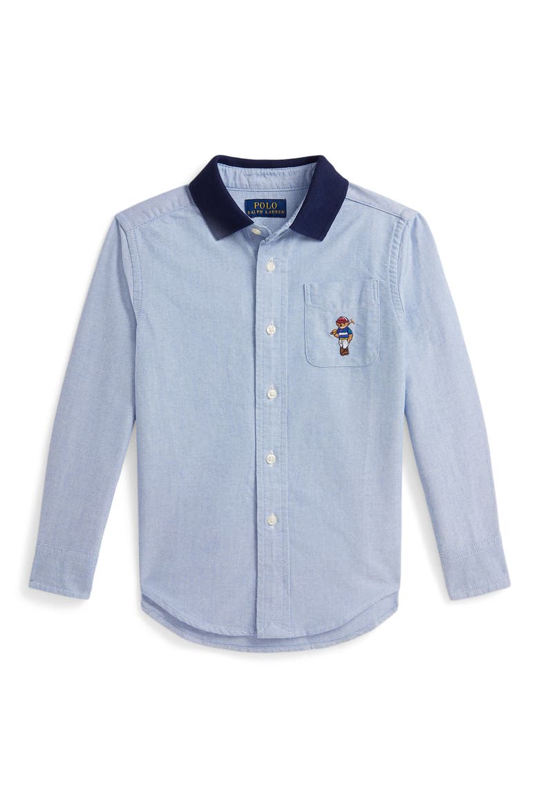 Cotton Contrast Collar Oxford Shirt, Main, color, BLUE