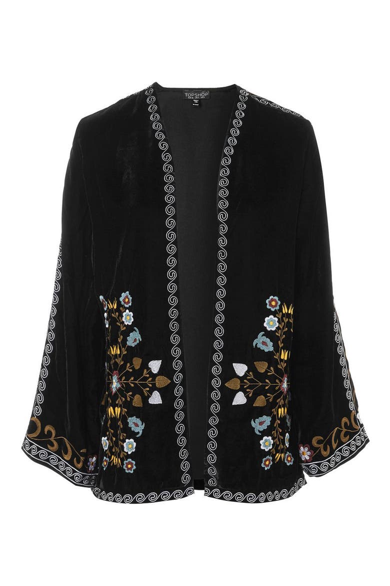 Embroidered Velvet Short Kimono, Alternate, color, BLACK MULTI