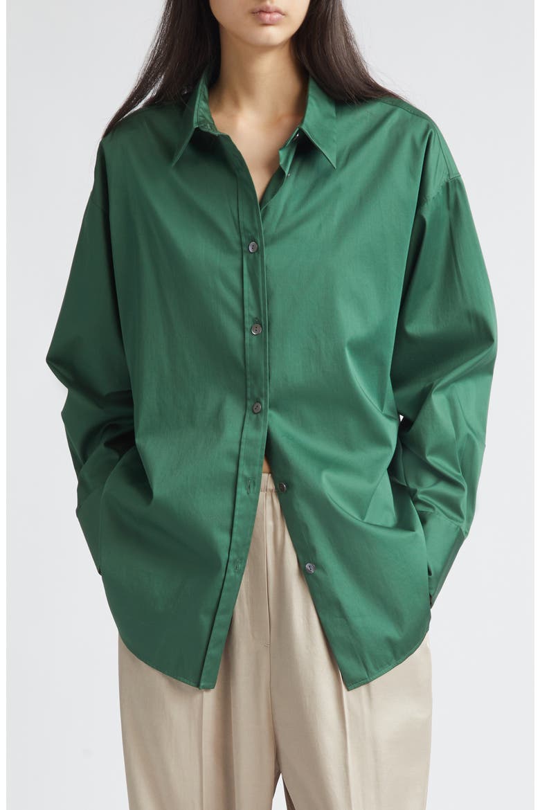 Doona Oversize Stretch Cotton Button-Up Shirt, Alternate, color, GREEN