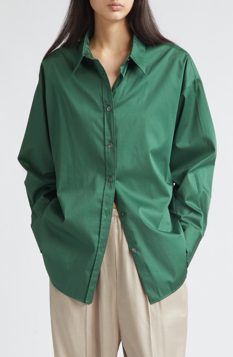 GIA STUDIOS Doona Oversize Stretch Cotton Button-Up Shirt, Alternate, color, Green