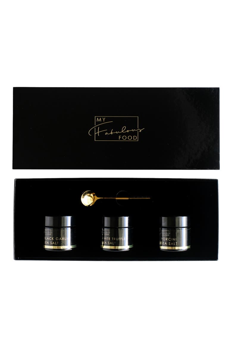 Black Garlic, White Truffle & Porcini Sea Salt Gift Set, Alternate, color, BLACK AND GOLD