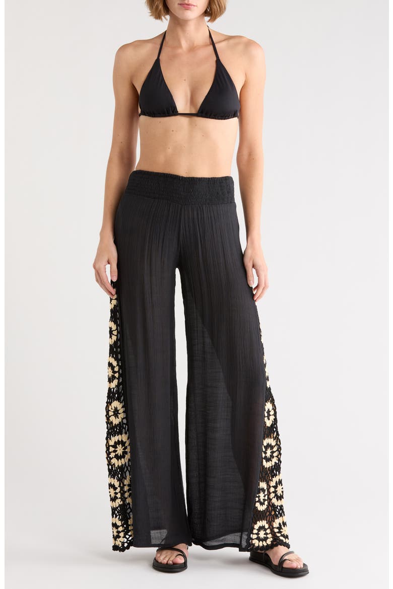 Crochet Side Panel Cover-Up Pants, Main, color, BLACK/ WHITE COMBO