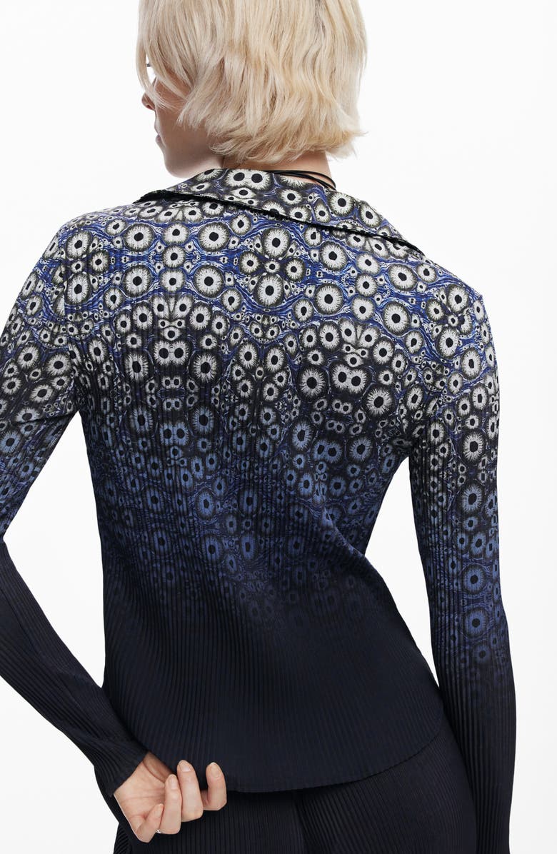 Desigual Ombré Cell Print Rib Button-Up Shirt, Alternate, color, Navy Blue