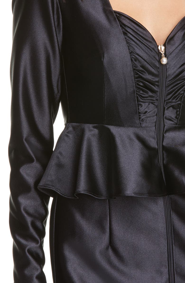 ROTATE Annie Peplum Waist Long Sleeve Satin Dress, Alternate, color,