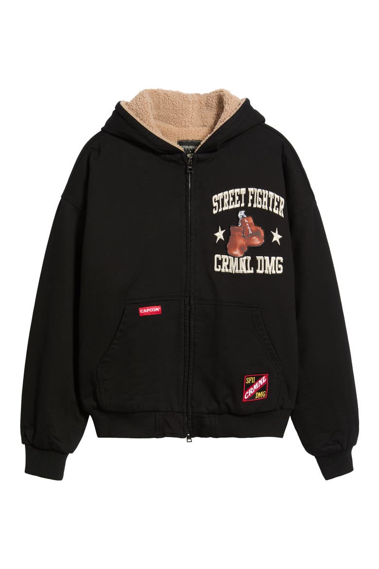x Street Fighter II Balrog Faux Shearling Lined Hoodie, Alternate, color, BLACK