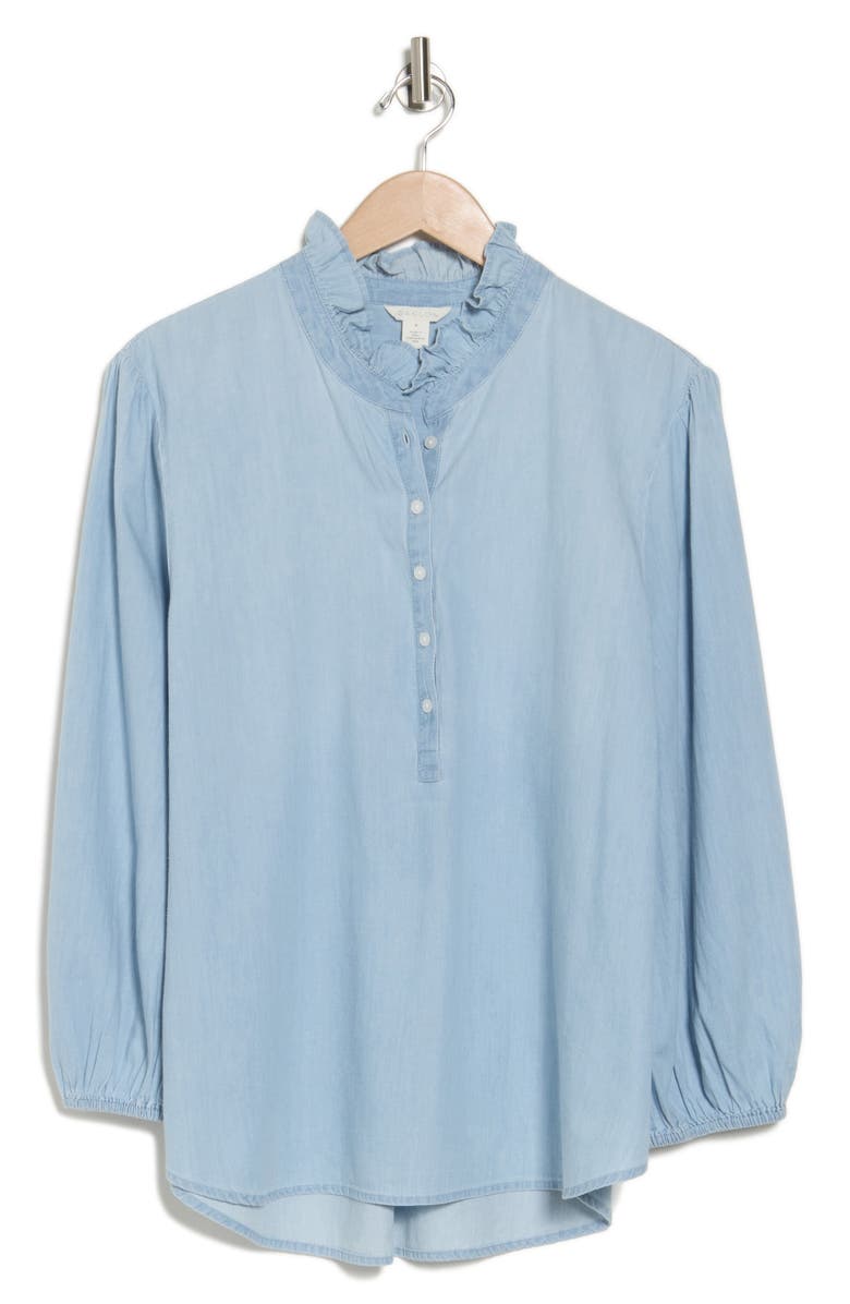 Caslon<sup>®</sup> Ruffled Chambray Popover Blouse, Alternate, color, Light Wash