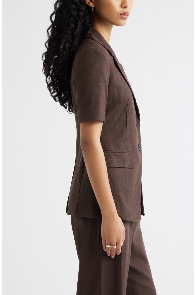 Short Sleeve Linen Blend Blazer, Alternate, color, BROWN SEAL