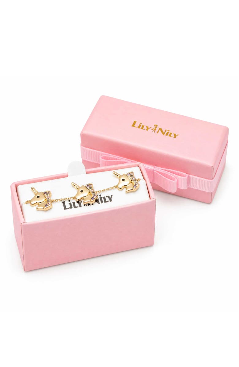 Lily Nily Kids' Pavé Cubic Zirconia Unicorn Charm Bracelet, Alternate, color, Gold
