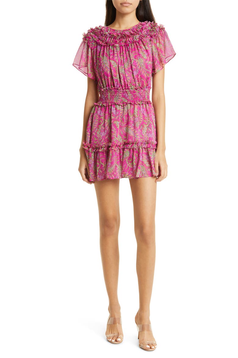 Siobahn Paisley Ruffle Dress, Main, color, FUSCHIA PAISLEY