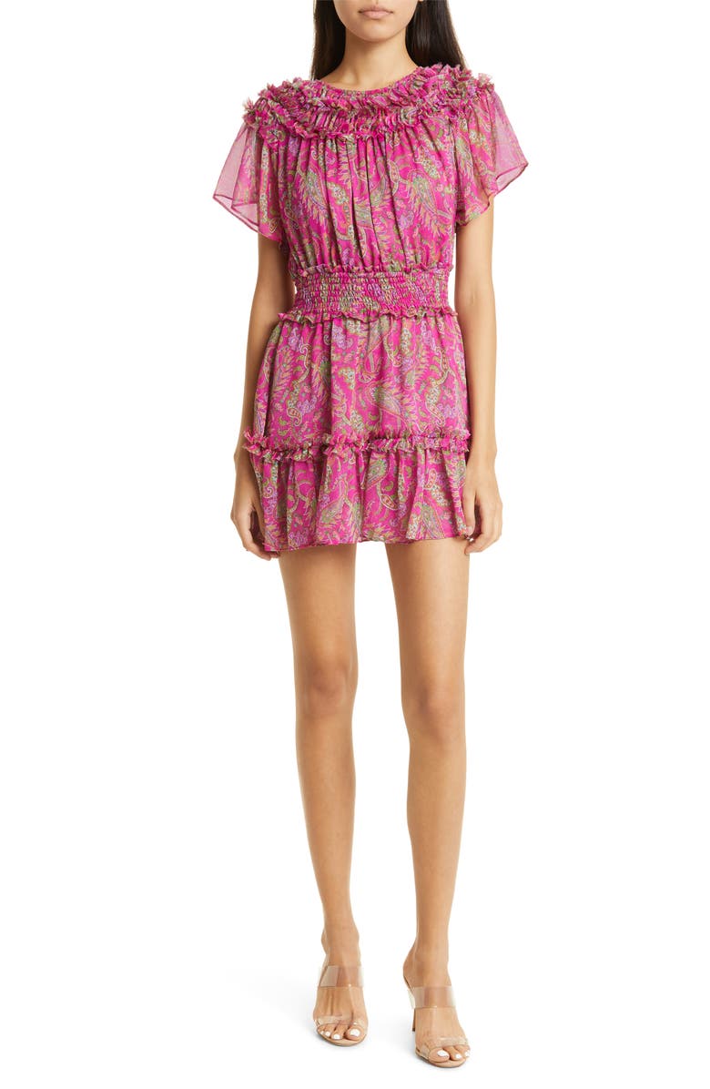 MISA Los Angeles Siobahn Paisley Ruffle Dress, Main, color, 