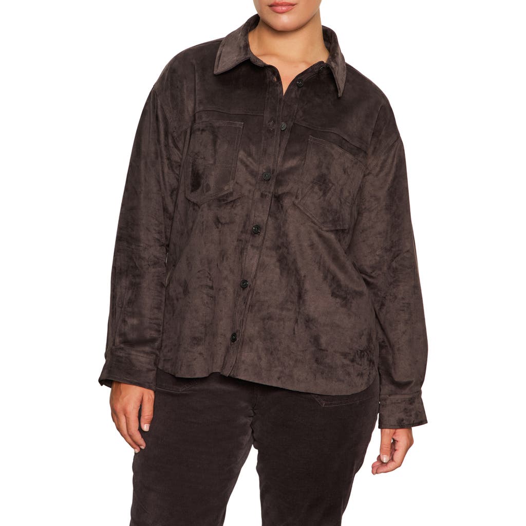 Sanctuary Ivy Faux Suede Long Sleeve Button-up Shirt In Brown