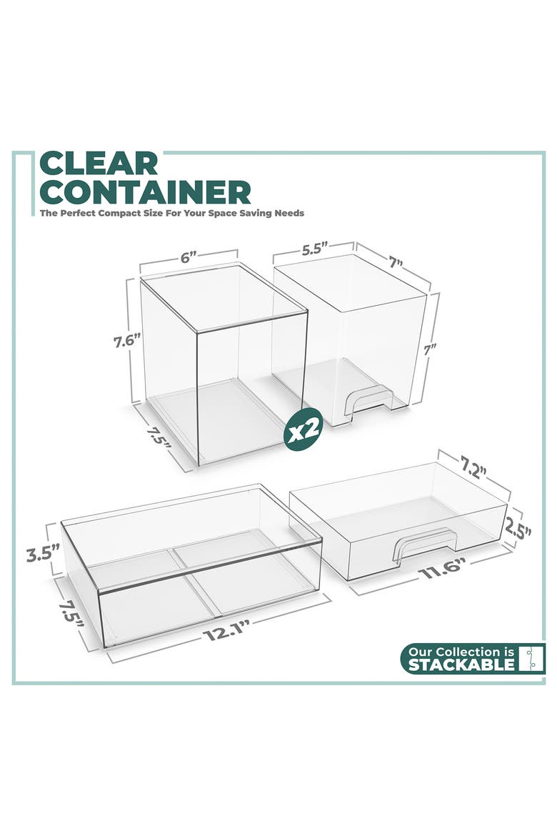 3-Pack Stackable Storage Drawers, Alternate, color, CLEAR