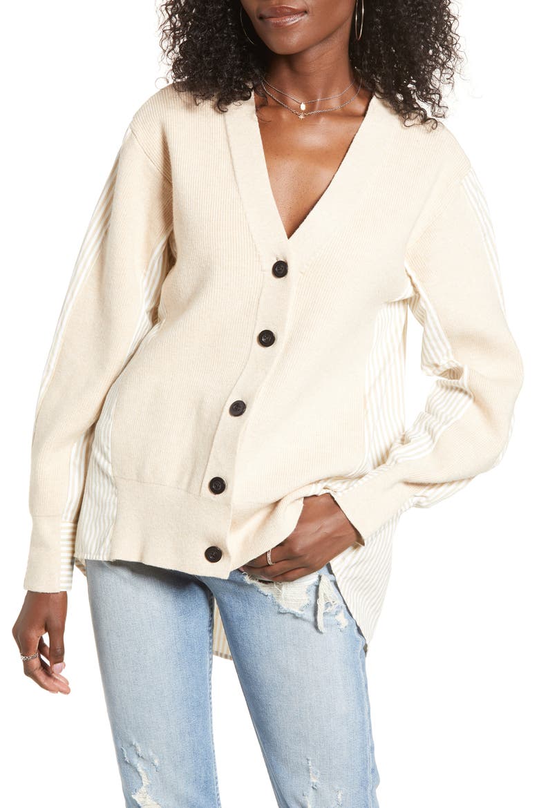 Mixed Media Cardigan, Main, color, BEIGE