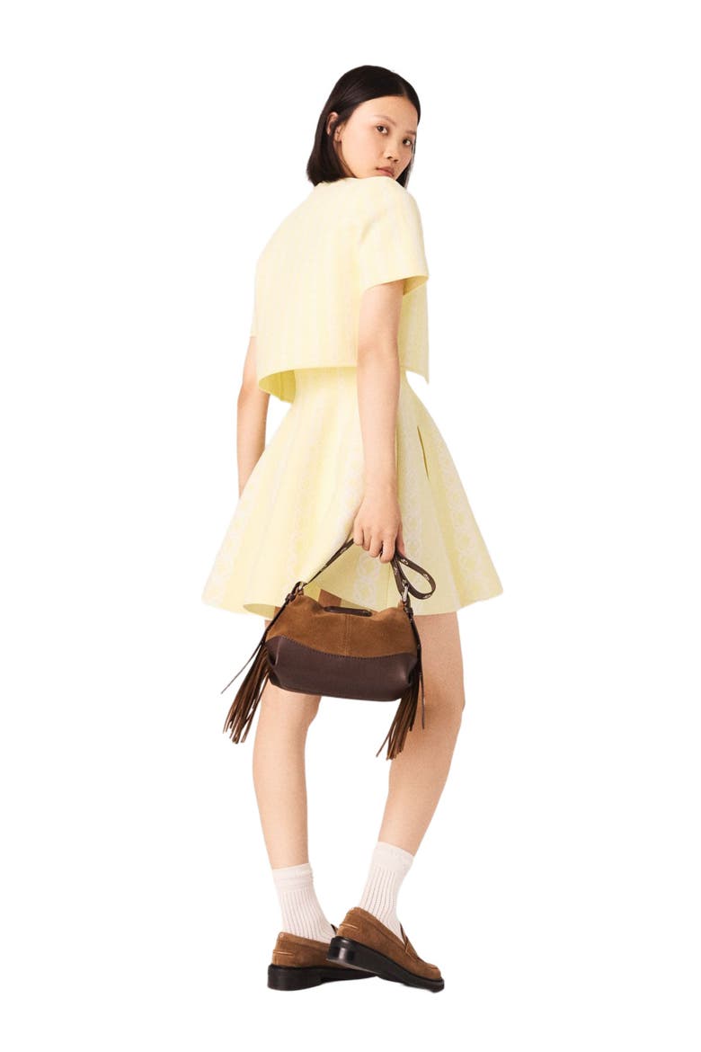 Cropped fancy knit cardigan, Alternate, color, Pale yellow