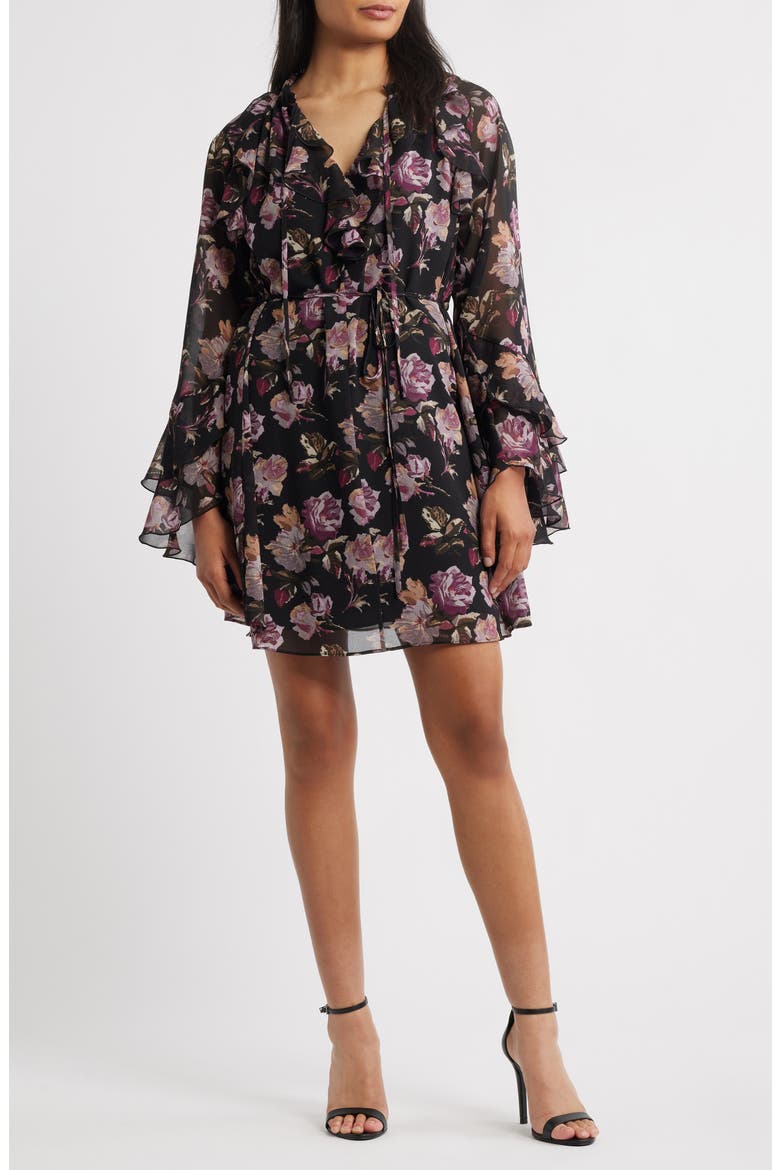 Dark Rose Long Sleeve Minidress, Main, color, LAVANDER MULTI