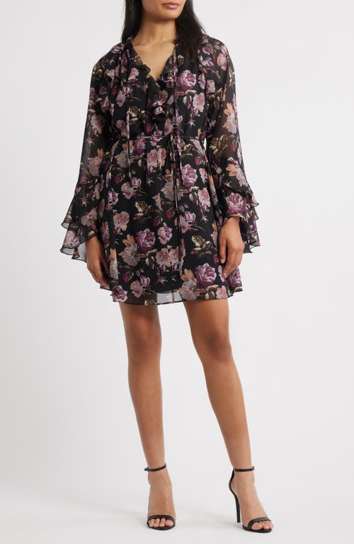 Sam Edelman Dark Rose Long Sleeve Minidress In Black