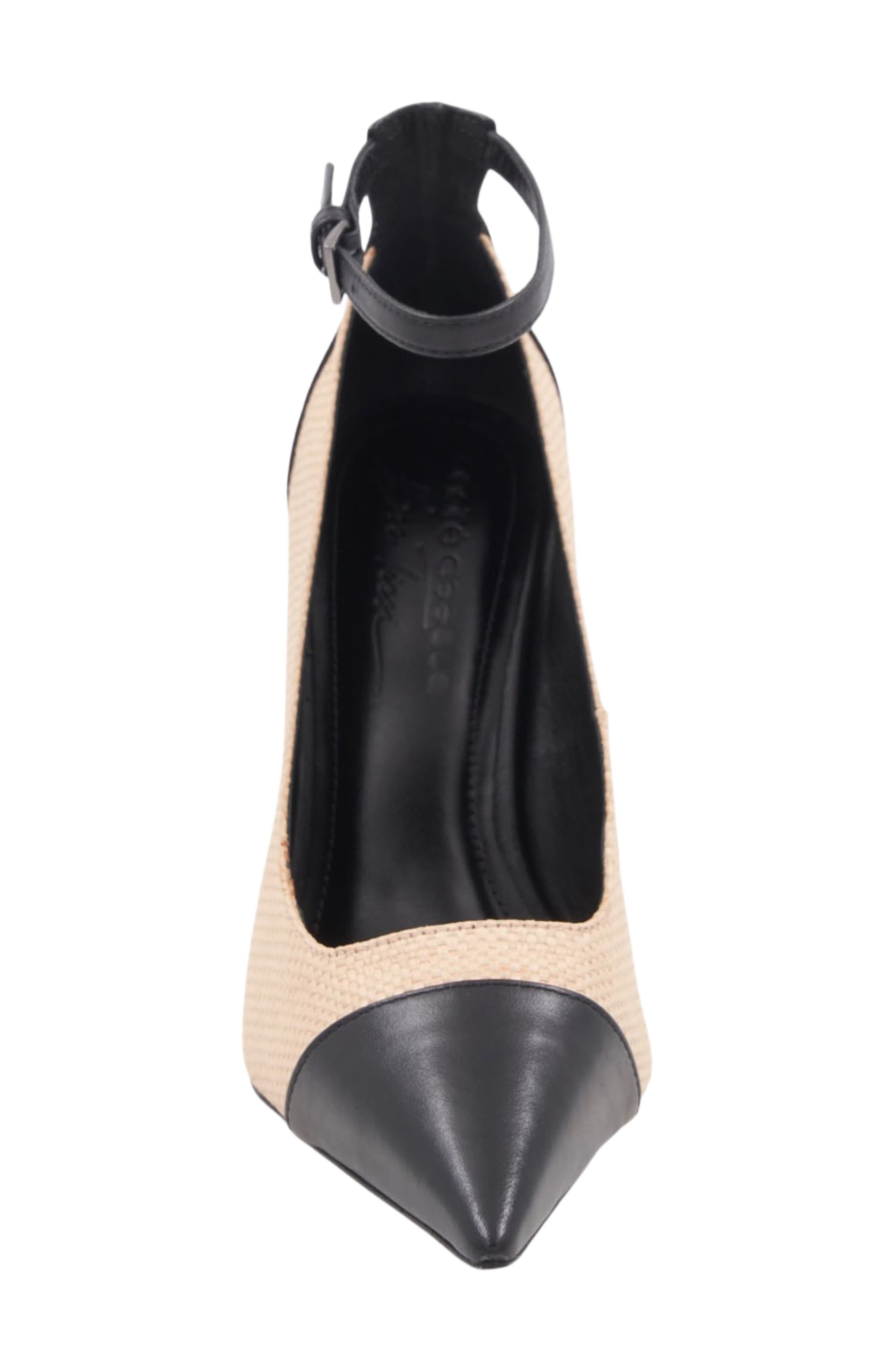 Isa Ankle Strap Pointed Toe Pump, Alternate, color, NATURAL/ BLACK