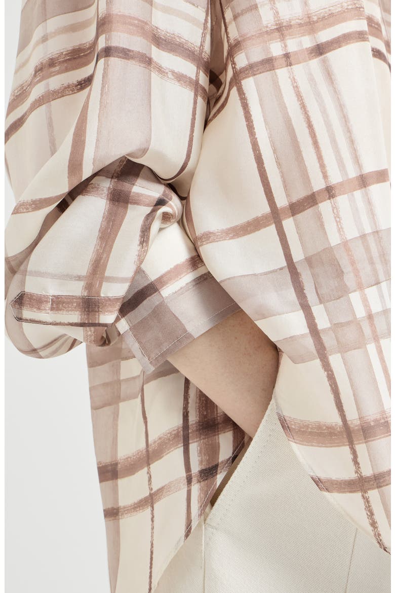 Silk pongée shirt in macrocheck print, Alternate, color, Panama