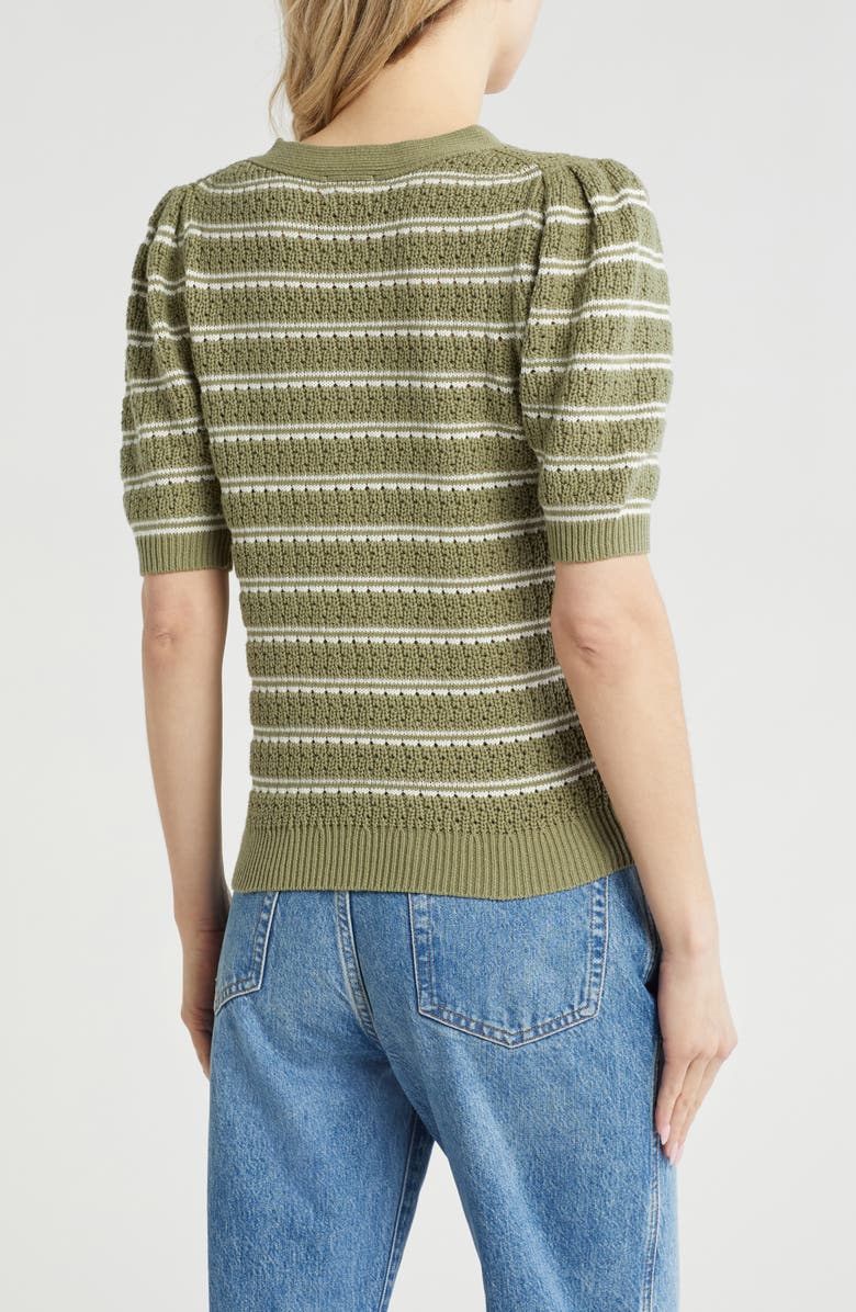 Caslon<sup>®</sup> Pointelle Short Sleeve Cotton Blend Sweater, Alternate, color, Olive Ivory Sand Stripe