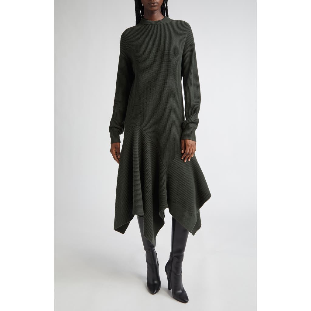 Michael Kors Collection Handkerchief Hem Long Sleeve Cashmere Rib Sweater Dress In Gray