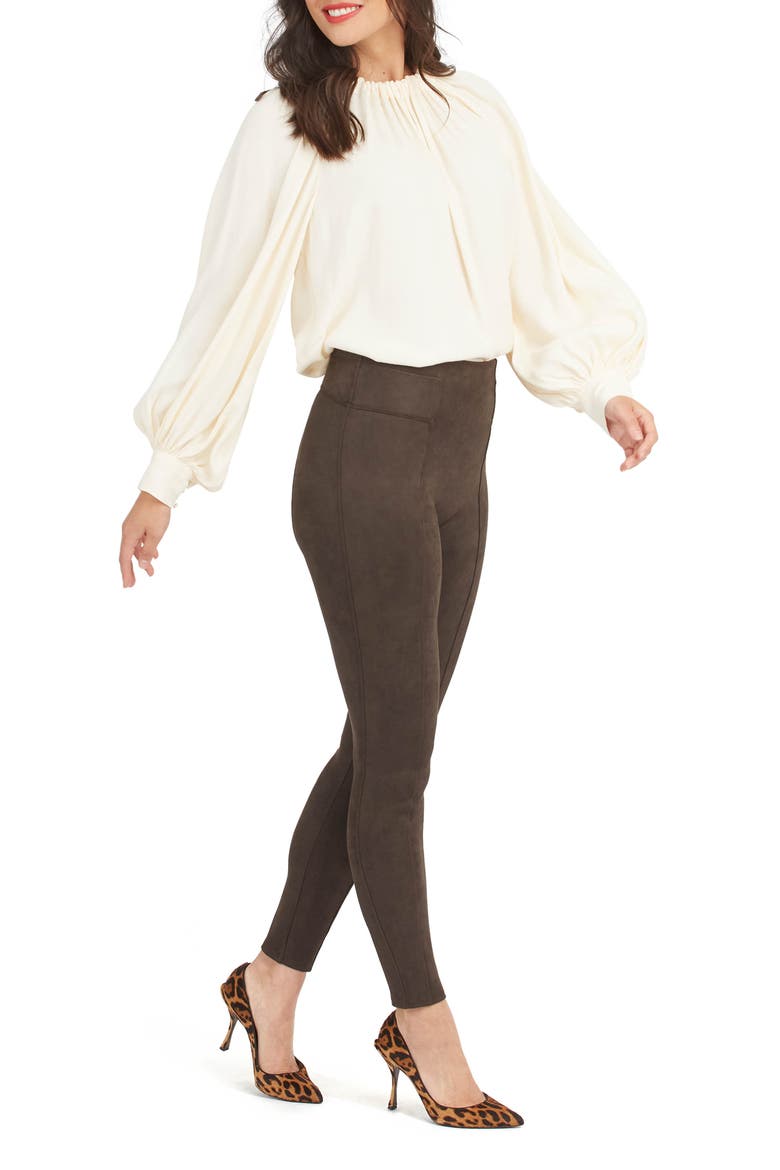 High Waist Faux Suede Leggings, Alternate, color, CHOCOLATE BROWN