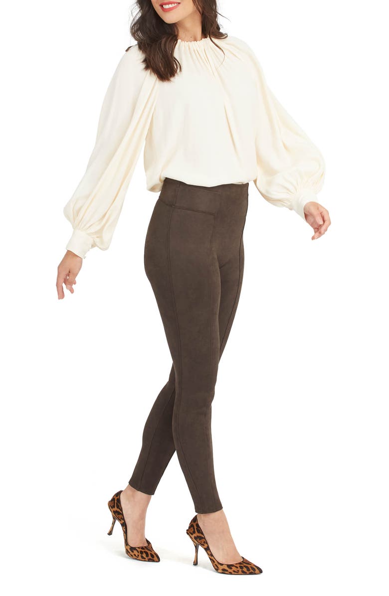 SPANX<sup>®</sup> High Waist Faux Suede Leggings, Alternate, color, Chocolate Brown